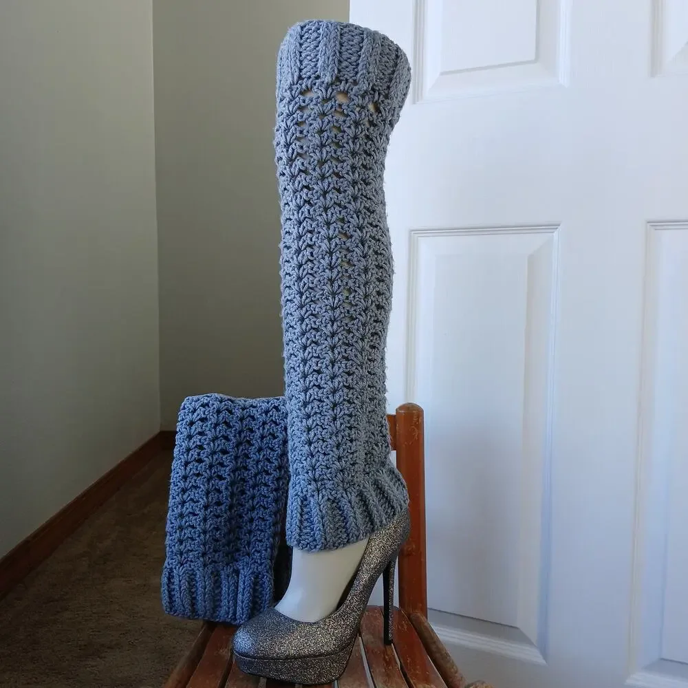 Oxford Grey Leg Warmers OSFM crochet warm thick chunky over knee dance premade